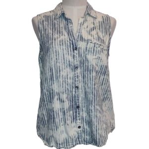 Velvet Heart Button Down Sleeveless Top Collar Size Medium Bleach Chambray